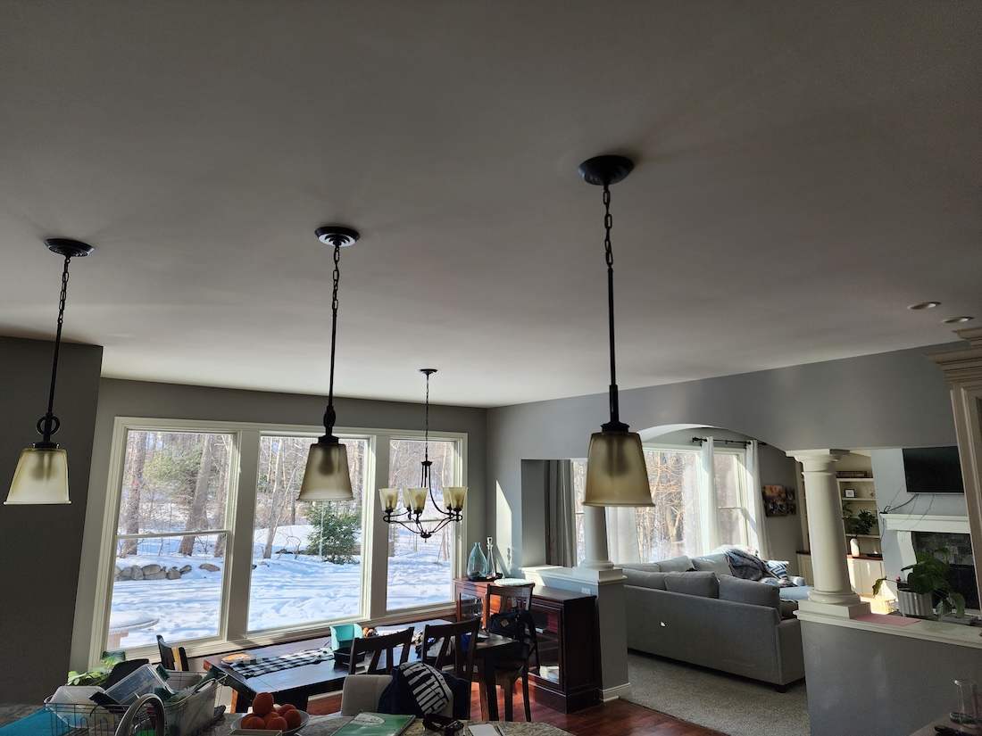 Interior ceiling paint ceiling lighting dining home remodel — completed by 848 Property Services in Hastings, MI.