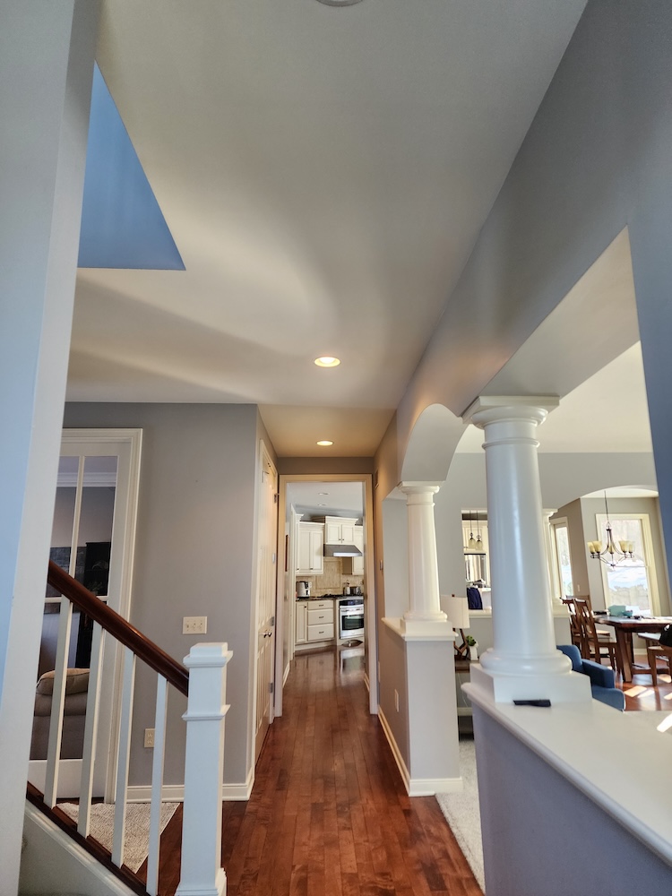 Interior ceiling paint drywall repair repaint home remodel — completed by 848 Property Services in Hastings, MI.