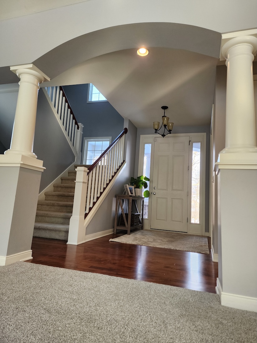 Interior ceiling paint drywall repair entrance repaint home remodel — completed by 848 Property Services in Hastings, MI.