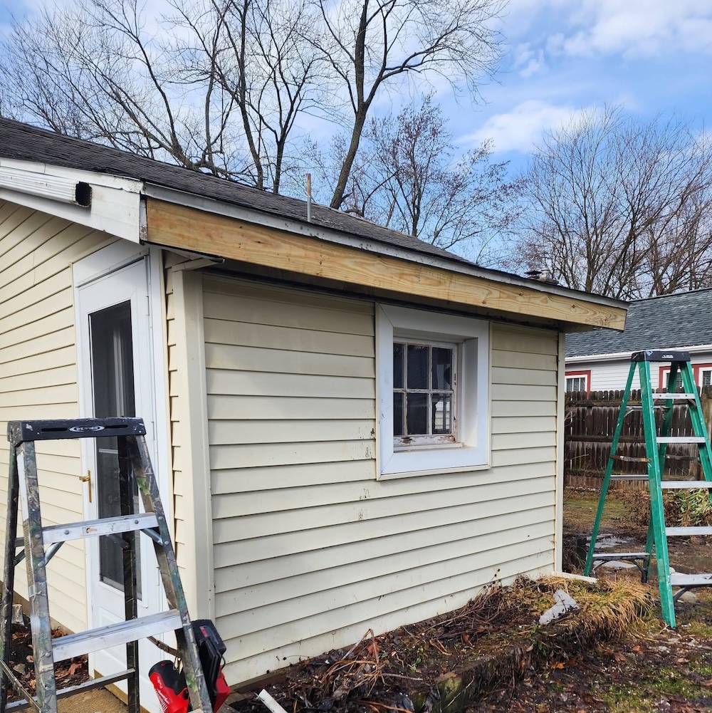 Exterior soffit facia gutter repair replacement — completed by 848 Property Services in Hastings, MI.